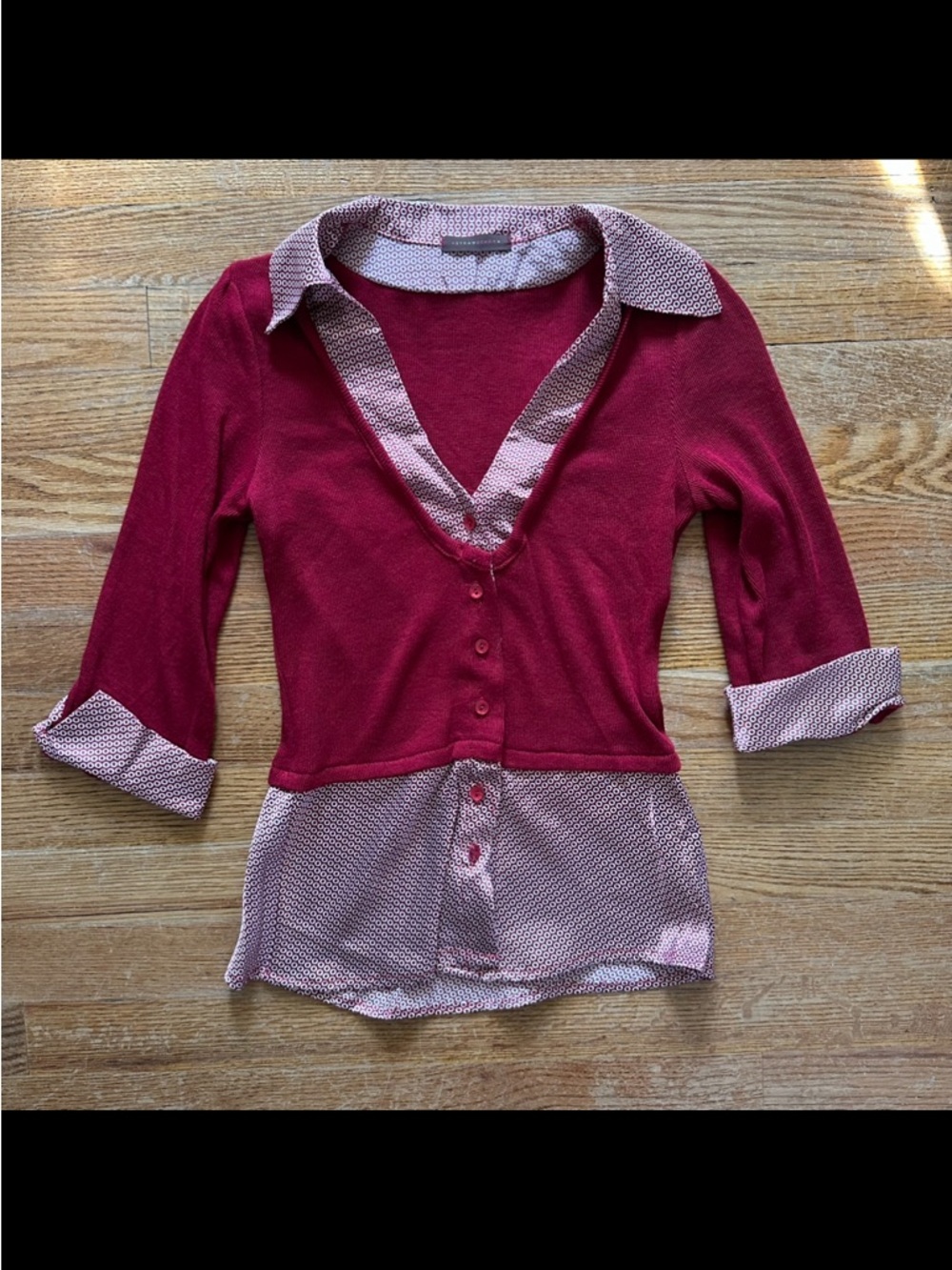 Vintage red sweater button up blouse